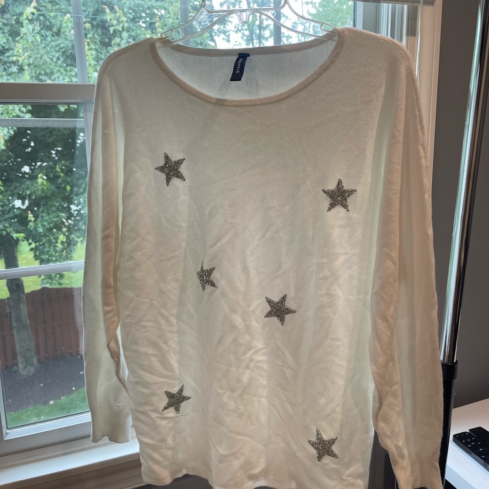 Venti6 White Sweater with Glitter Stars